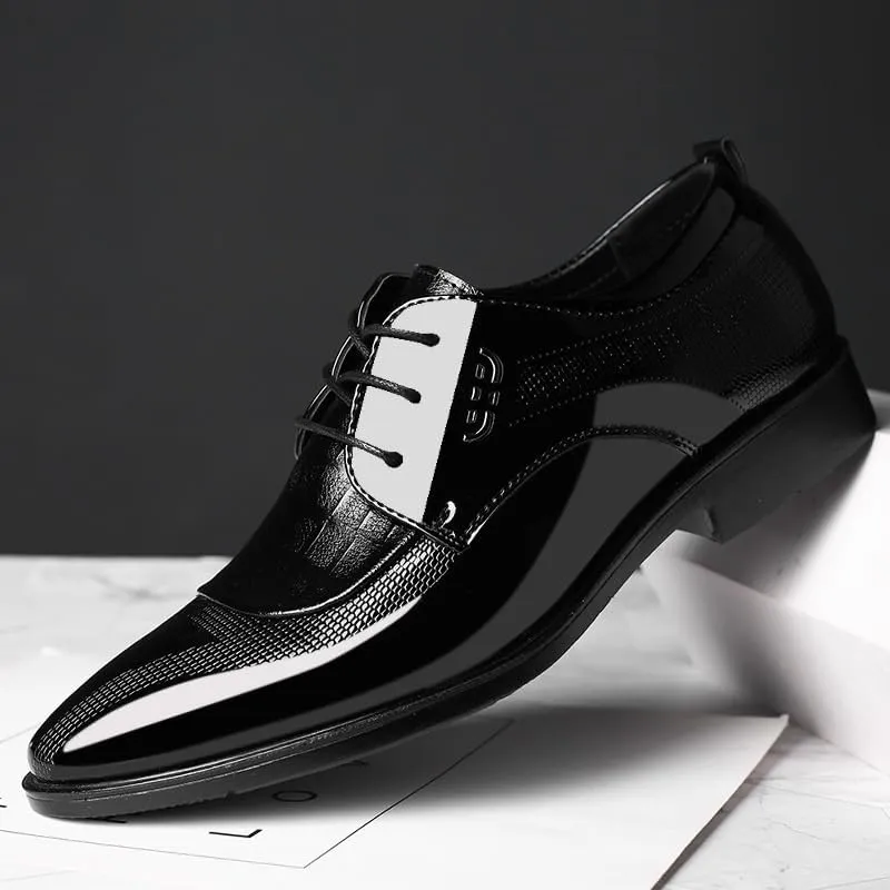 Men's Shiny Patent Leather Dress Shoes Mens Fashion Classic Pointed Toe Lace Up Oxford Shoes