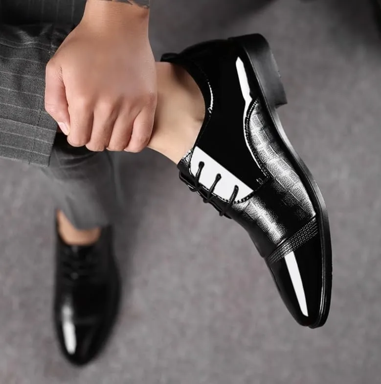 Men's Shiny Patent Leather Dress Shoes Mens Fashion Classic Pointed Toe Lace Up Oxford Shoes