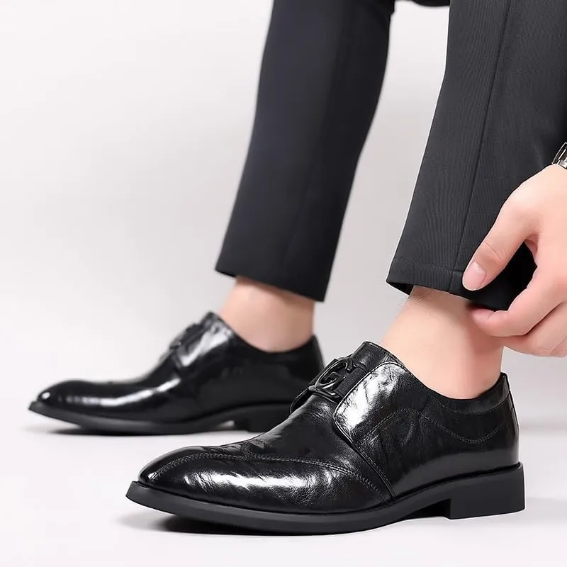 Men's Slip On Dress Shoes Pointed Toe Classic Formal Business Shoes Genuine Leather Platform Oxfords