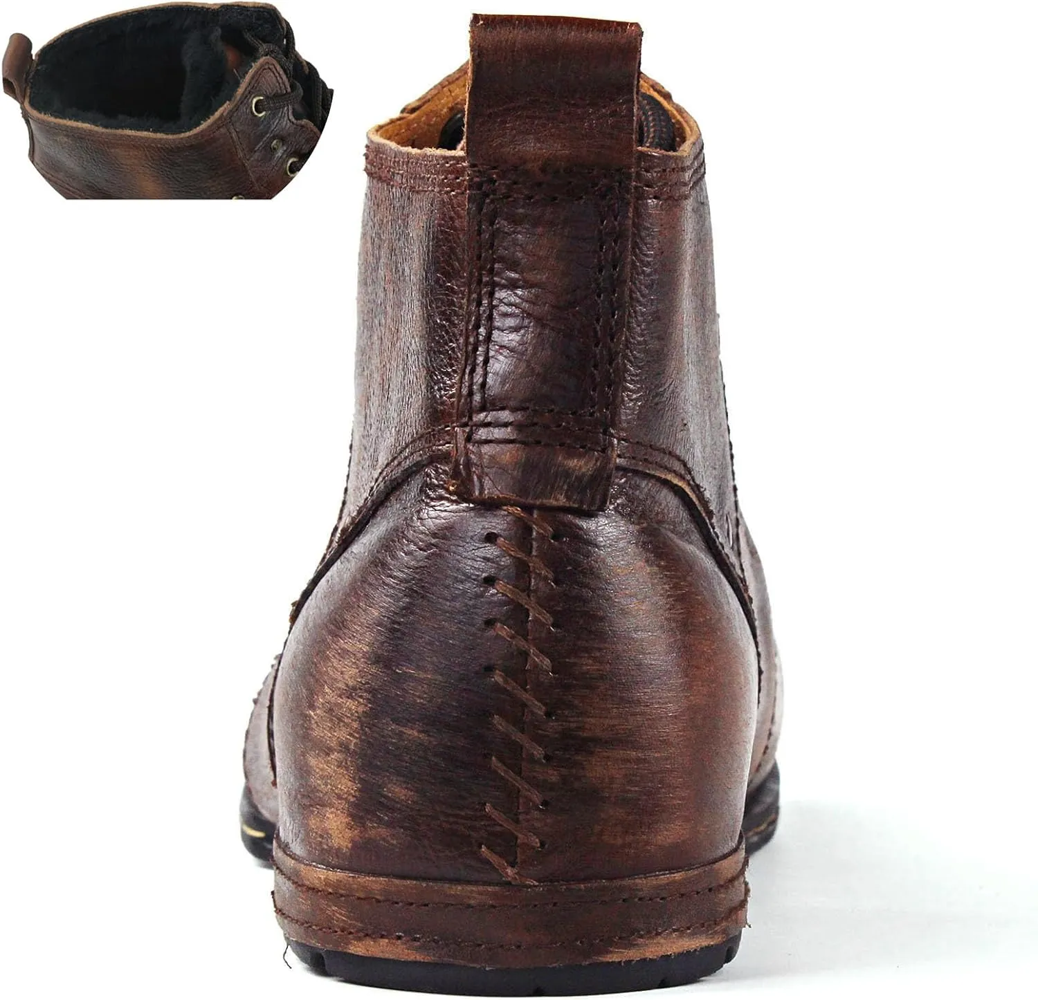 Men's Vintage Brown Chukka Boots Lace-up Motorcycle Casual Leather Dress Ankle Boot for Men Fashion CD-6015-2-Vintage Brown