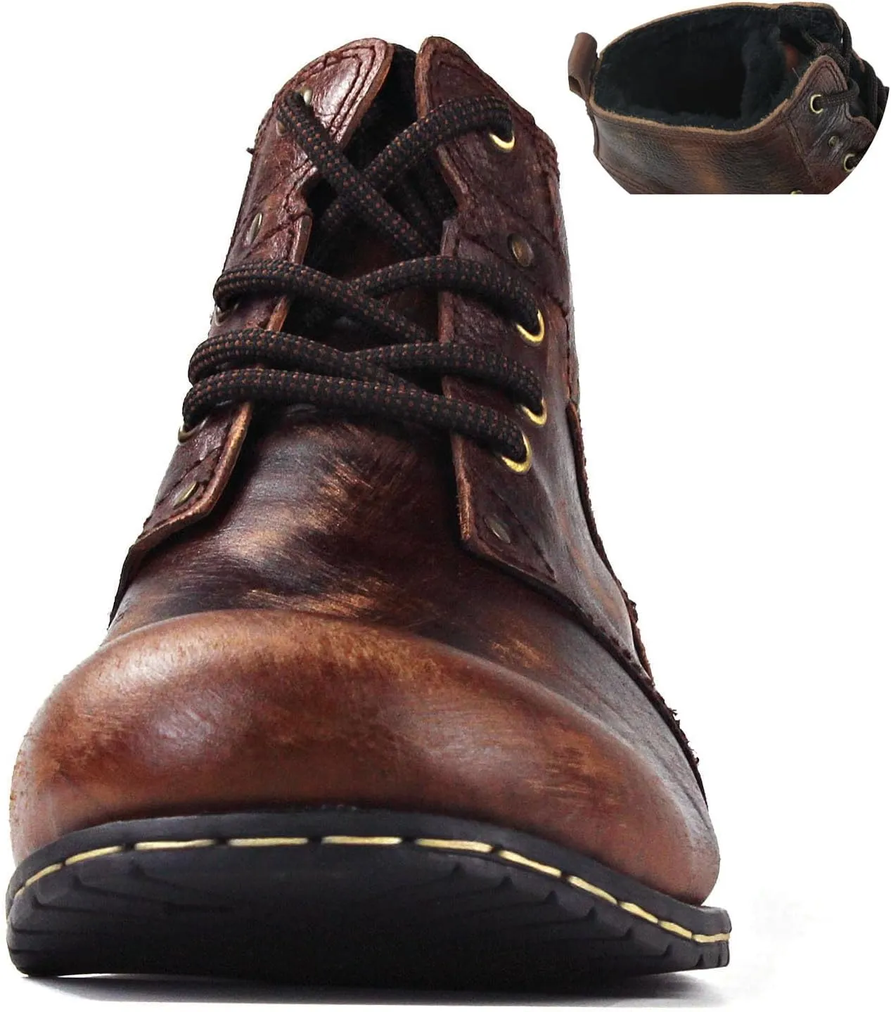Men's Vintage Brown Chukka Boots Lace-up Motorcycle Casual Leather Dress Ankle Boot for Men Fashion CD-6015-2-Vintage Brown