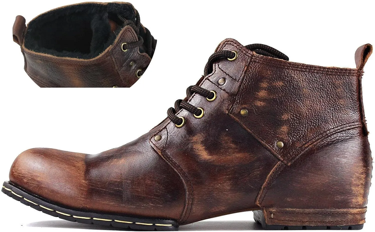 Men's Vintage Brown Chukka Boots Lace-up Motorcycle Casual Leather Dress Ankle Boot for Men Fashion CD-6015-2-Vintage Brown