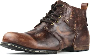 Men's Vintage Brown Chukka Boots Lace-up Motorcycle Casual Leather Dress Ankle Boot for Men Fashion CD-6015-2-Vintage Brown