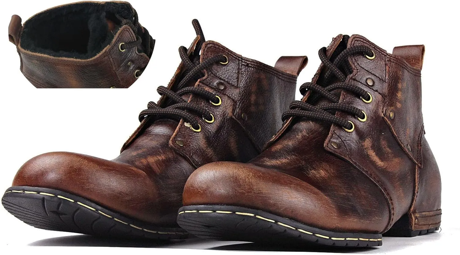 Men's Vintage Brown Chukka Boots Lace-up Motorcycle Casual Leather Dress Ankle Boot for Men Fashion CD-6015-2-Vintage Brown