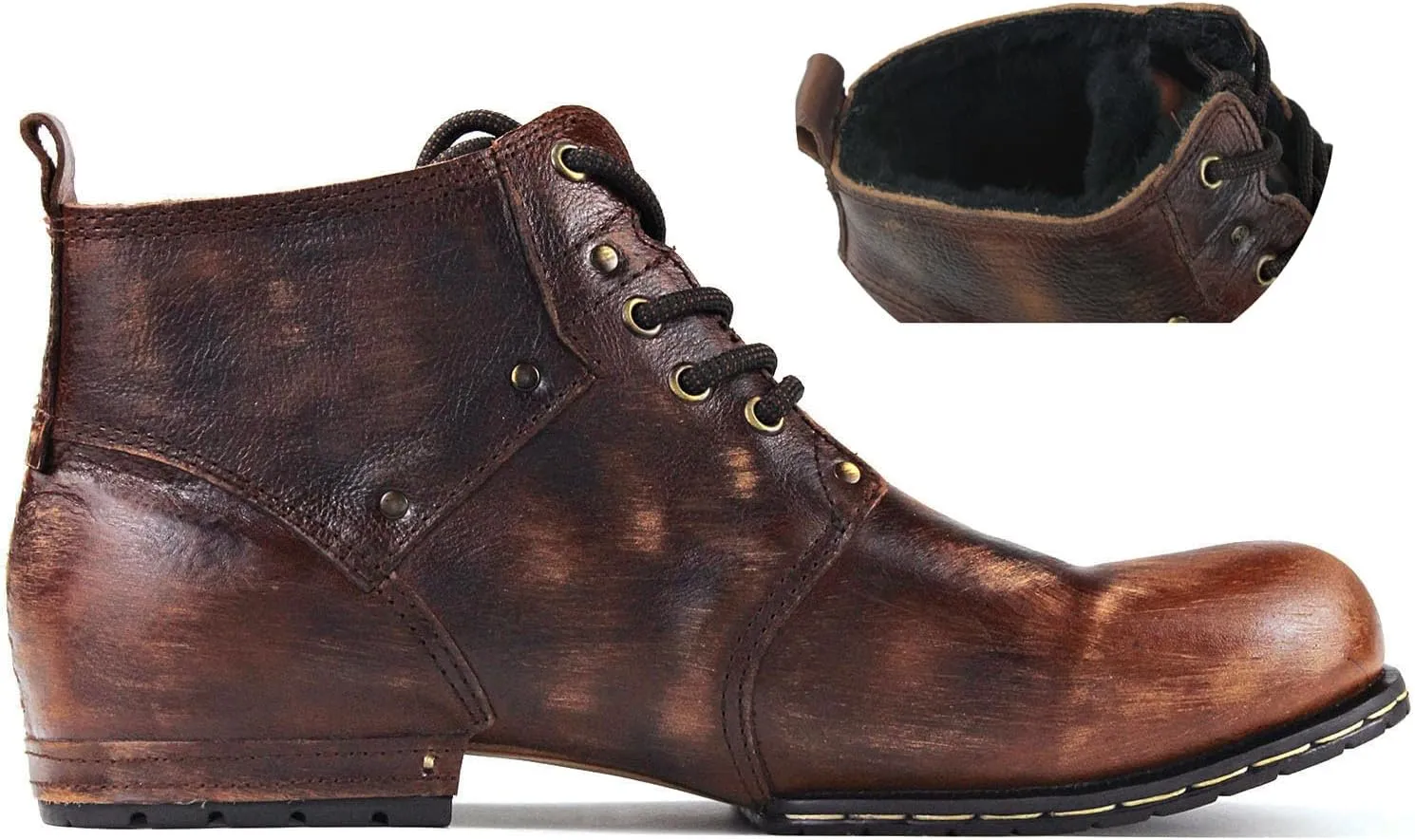 Men's Vintage Brown Chukka Boots Lace-up Motorcycle Casual Leather Dress Ankle Boot for Men Fashion CD-6015-2-Vintage Brown