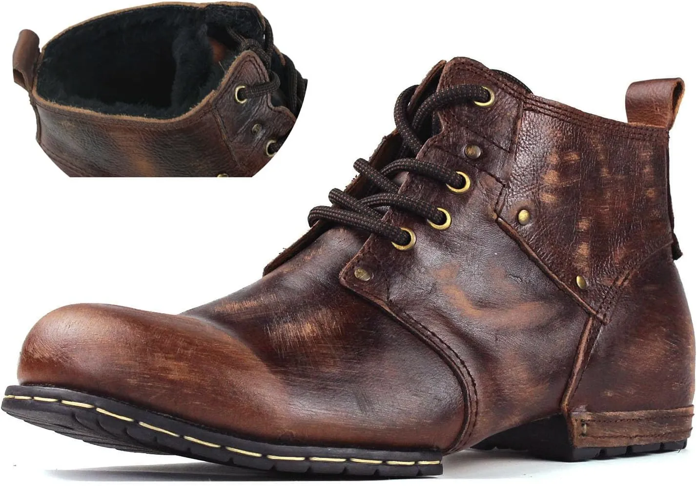 Men's Vintage Brown Chukka Boots Lace-up Motorcycle Casual Leather Dress Ankle Boot for Men Fashion CD-6015-2-Vintage Brown