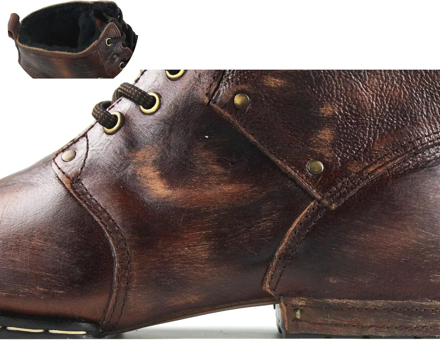 Men's Vintage Brown Chukka Boots Lace-up Motorcycle Casual Leather Dress Ankle Boot for Men Fashion CD-6015-2-Vintage Brown