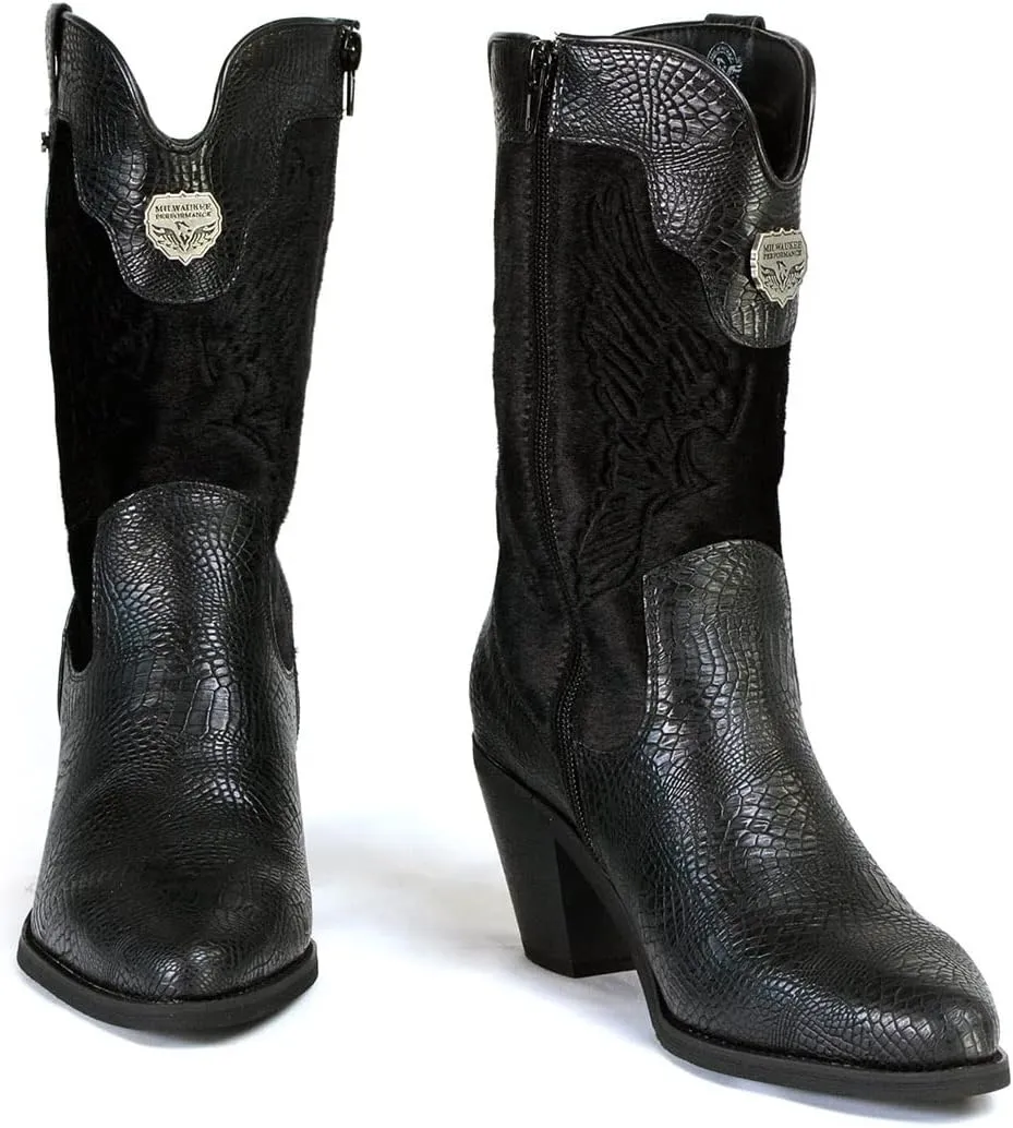Milwaukee Leather Women's Black Western Style Fashion Boots with Black Snake Print MBL9441