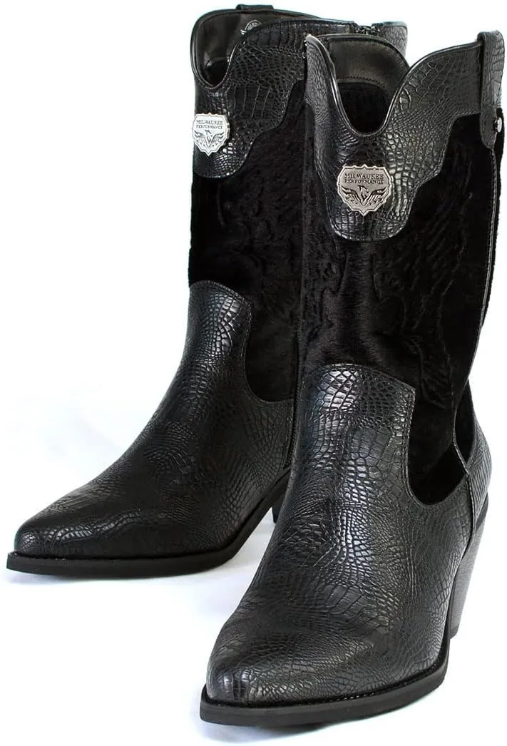 Milwaukee Leather Women's Black Western Style Fashion Boots with Black Snake Print MBL9441