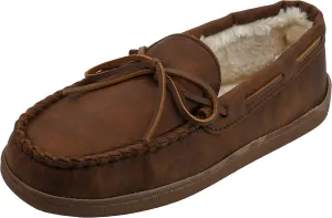 Minnetonka Men's Pile Lined Hardsole Slipper, Brown Distressed, 8.5 M US