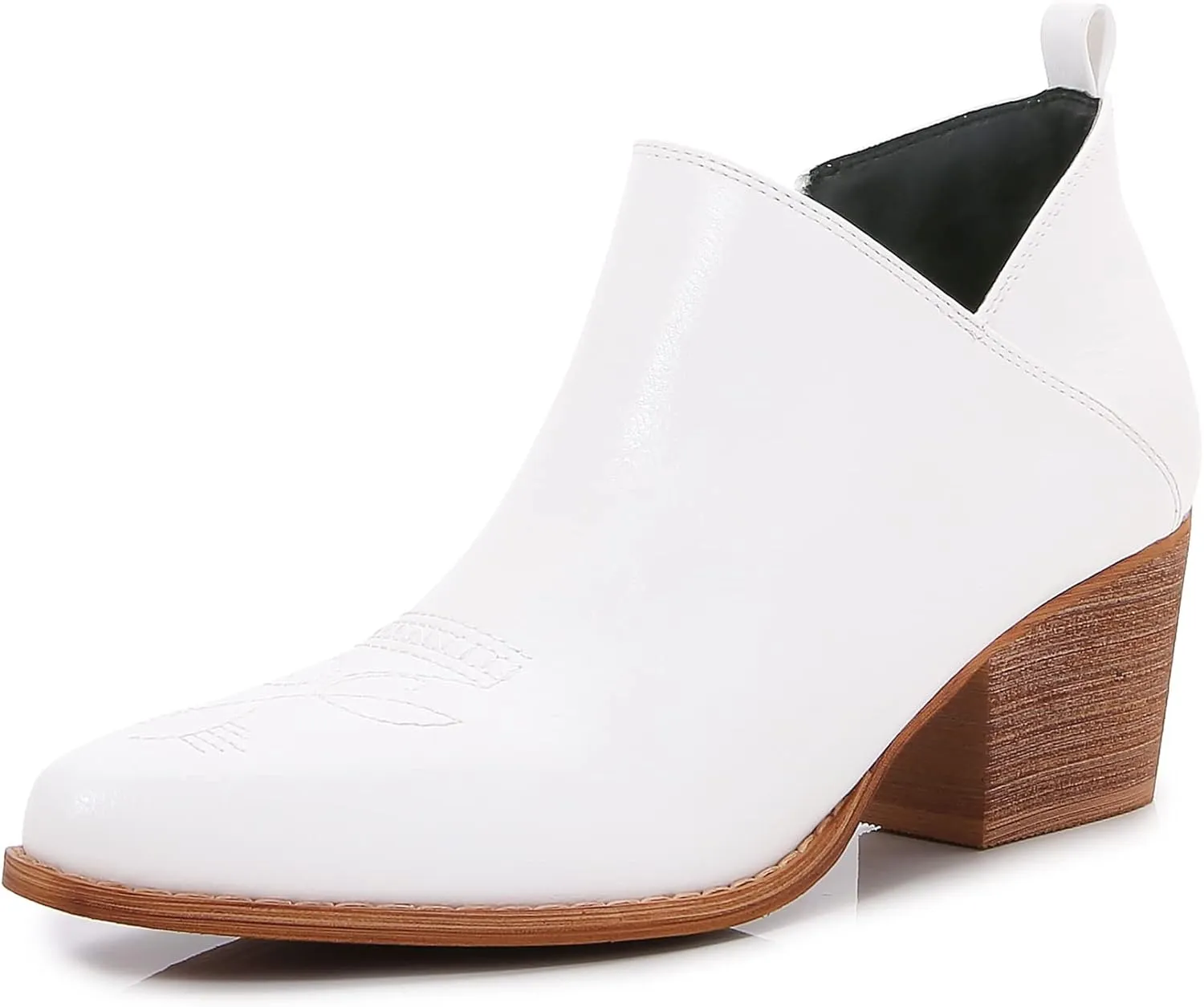 mm Women's Aztec Embroidered PU Faux Leather Wooden Heel Zippered Fashion Ankle Boots Booties