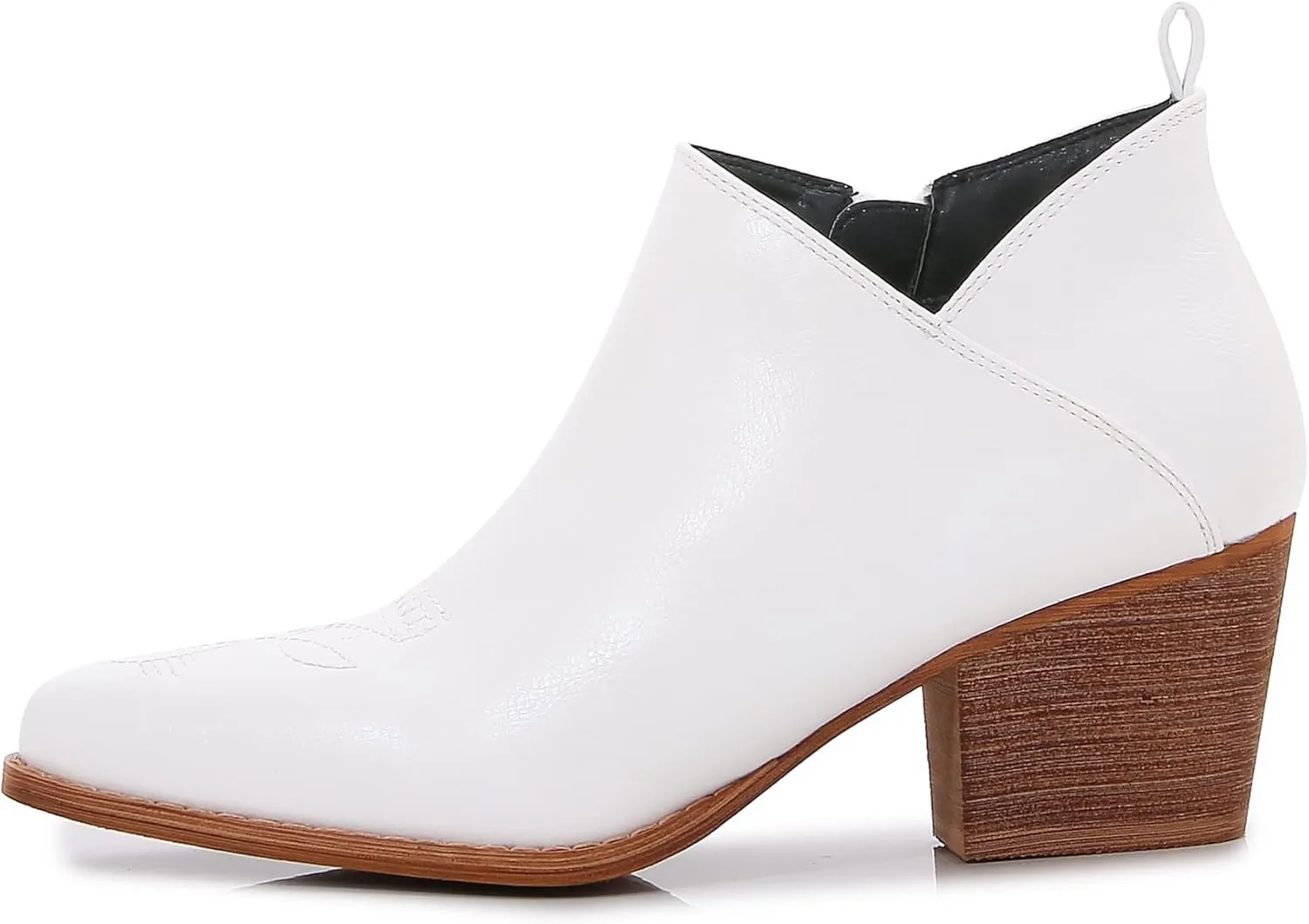 mm Women's Aztec Embroidered PU Faux Leather Wooden Heel Zippered Fashion Ankle Boots Booties