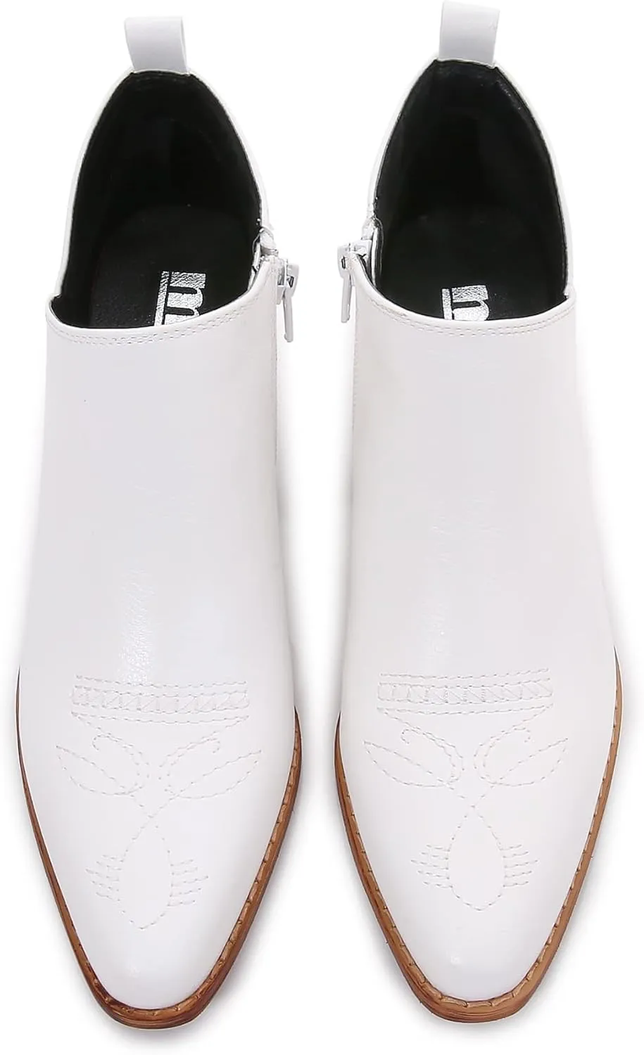 mm Women's Aztec Embroidered PU Faux Leather Wooden Heel Zippered Fashion Ankle Boots Booties
