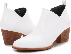 mm Women's Aztec Embroidered PU Faux Leather Wooden Heel Zippered Fashion Ankle Boots Booties
