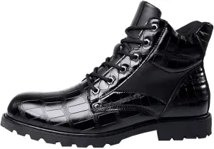oiangi Vintage Imitation Leather Men's Boots Leather Shoes 2022 Fashion Men's Middle Top Boots Men