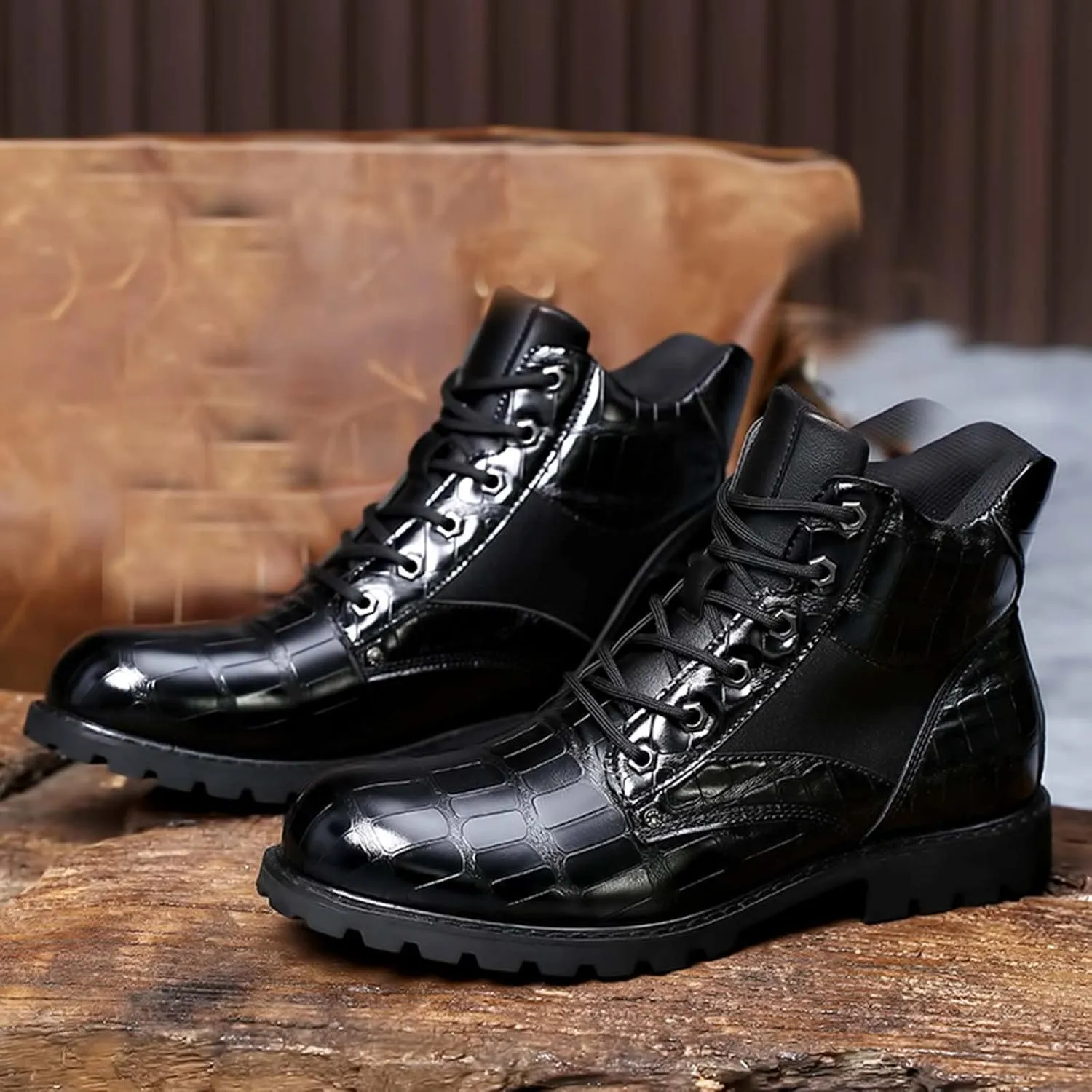 oiangi Vintage Imitation Leather Men's Boots Leather Shoes 2022 Fashion Men's Middle Top Boots Men