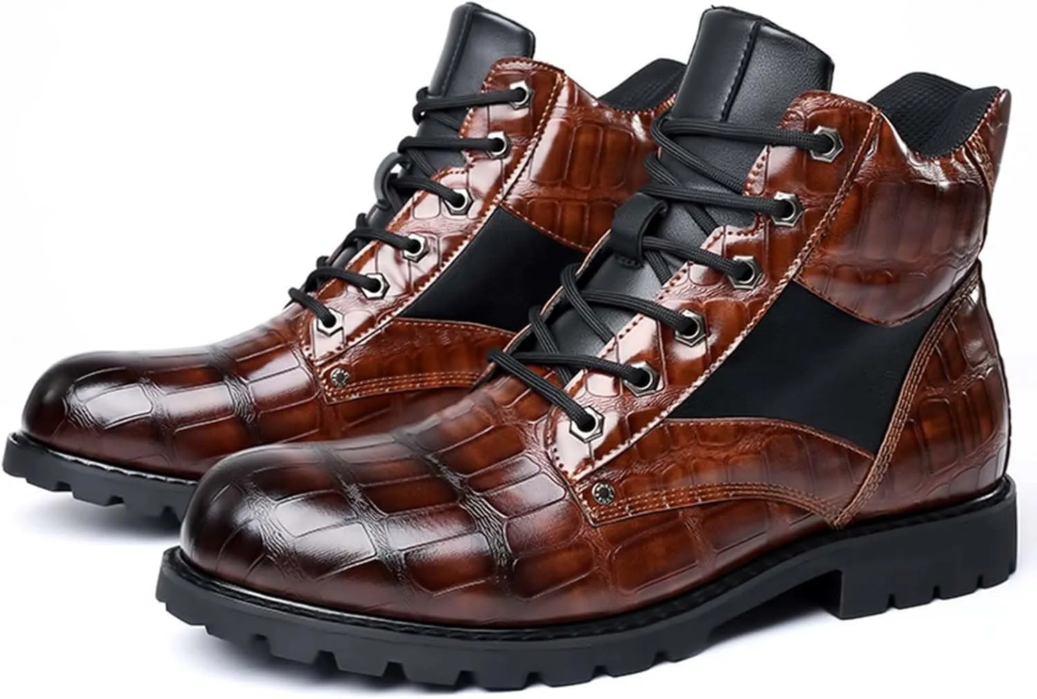 oiangi Vintage Imitation Leather Men's Boots Leather Shoes 2022 Fashion Men's Middle Top Boots Men