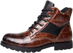 oiangi Vintage Imitation Leather Men's Boots Leather Shoes 2022 Fashion Men's Middle Top Boots Men