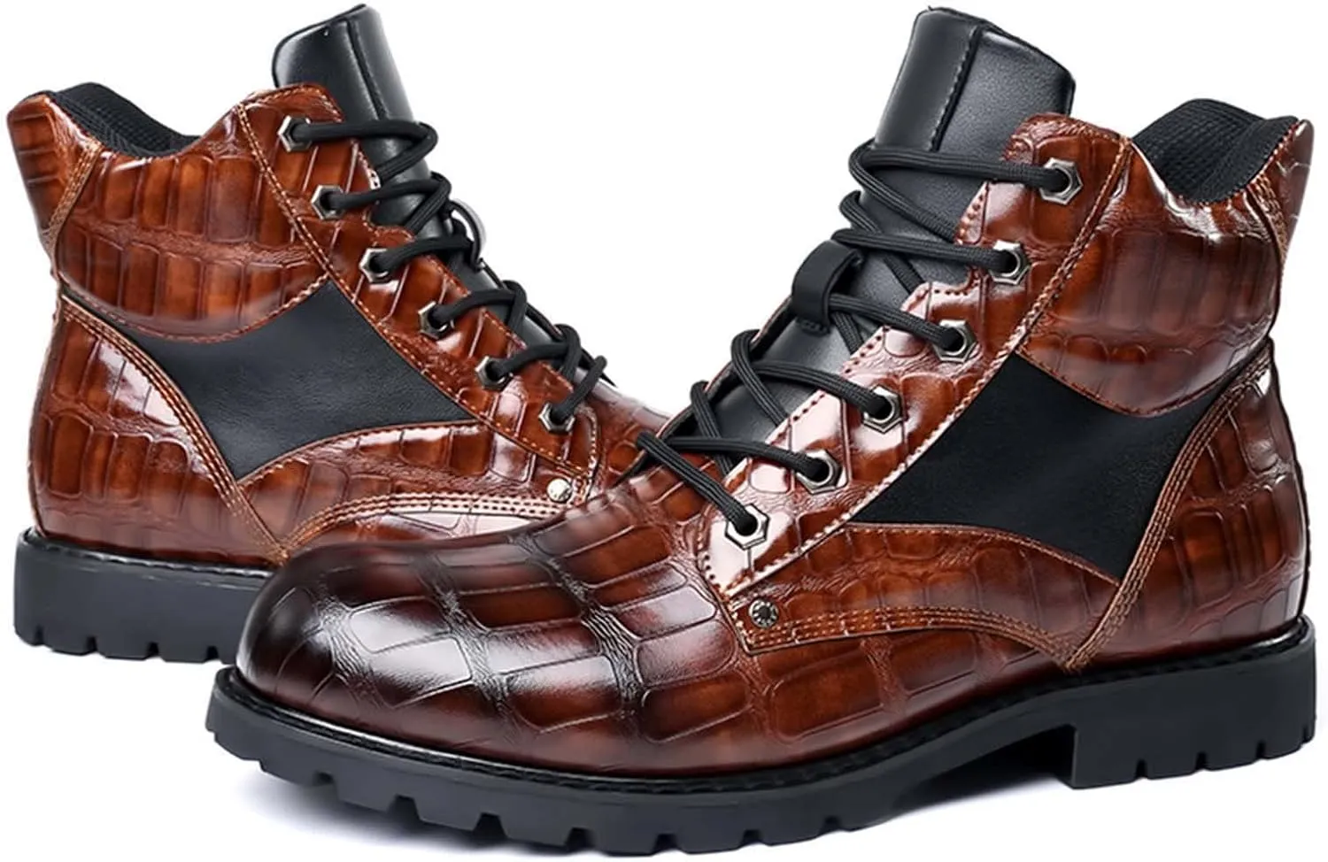 oiangi Vintage Imitation Leather Men's Boots Leather Shoes 2022 Fashion Men's Middle Top Boots Men