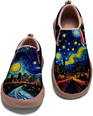 Onehorse Women's Loafers Slip-Ons Casual Travel Shoes Lightweight Comfortable City Painted Leather Fashion Sneaker