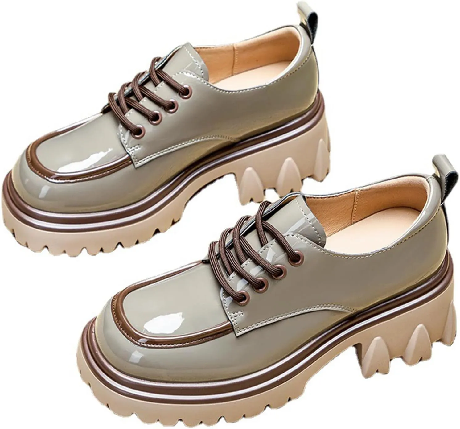 Platform Loafers for Women Chunky Heel,Slip-On Round Toe Comfort Chunky Loafer，Ladies Leather Platform Loafers