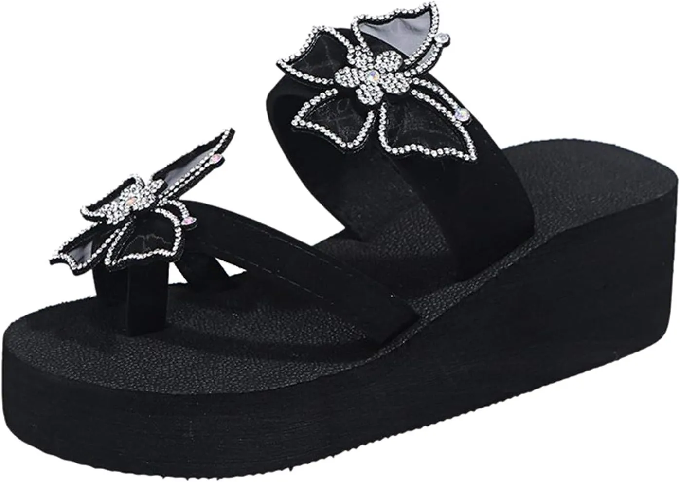 Platform Sandals Women, Women's Fashion Summer Flip-Flops Thick Sole Casual Rhinester Butterfly Sandals Wedge Heel Soft Sole Dressy Sandals