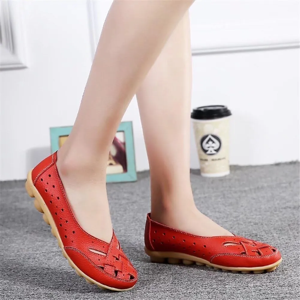 Red Orthopedic Loafers for Women, Sandals for Women 2025 Wide Width, Summer Loafers Breathable Leather Comfortable Hollow Soft Flats Sandals Casual Slip-On Shoes