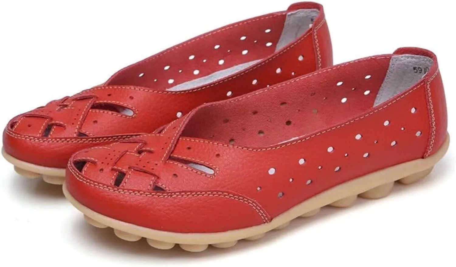 Red Orthopedic Loafers for Women, Sandals for Women 2025 Wide Width, Summer Loafers Breathable Leather Comfortable Hollow Soft Flats Sandals Casual Slip-On Shoes