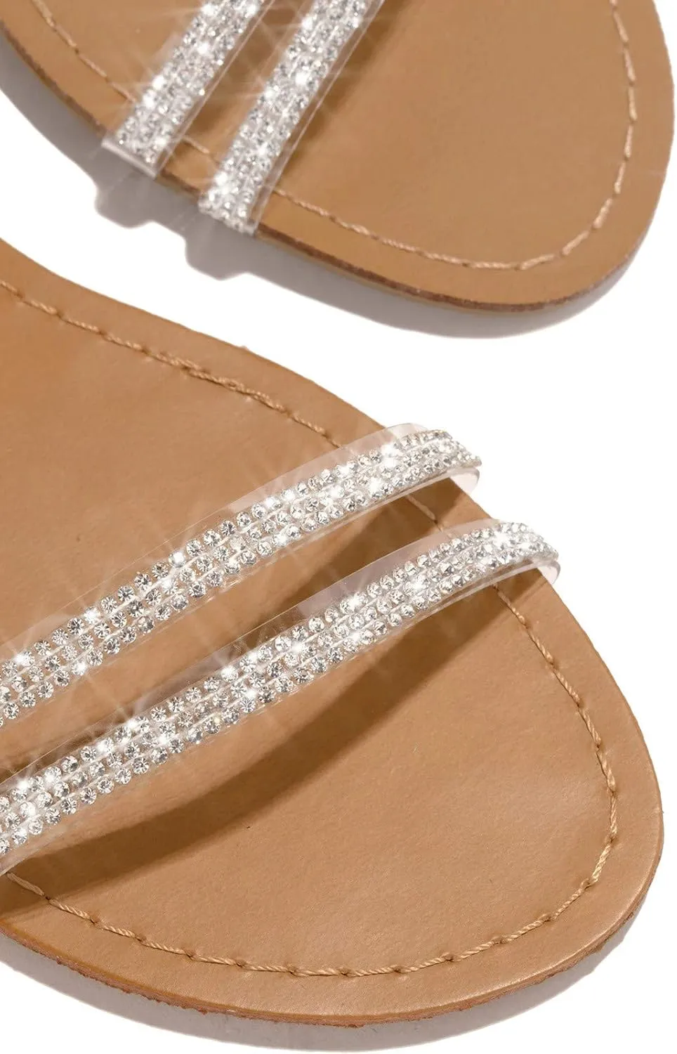 Rinestone Sandals for Women 2025 Dressy Summer Flat Casual Beaded Sparkly Bling Bohemian Lace Flower Sandal Comfortable Elastic Ankle Strap Beach Shoes