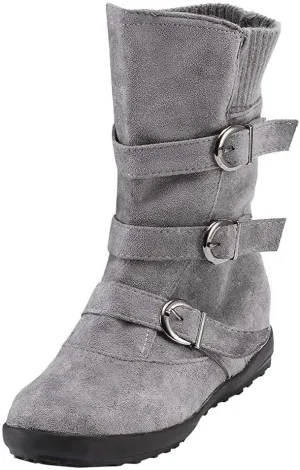 SACFOF Women's Mid Calf Fashion Winter Snow Boots Outdoor Suede Slouch Snow Booties Shoes Side Zipper Wedge Ankle Boots
