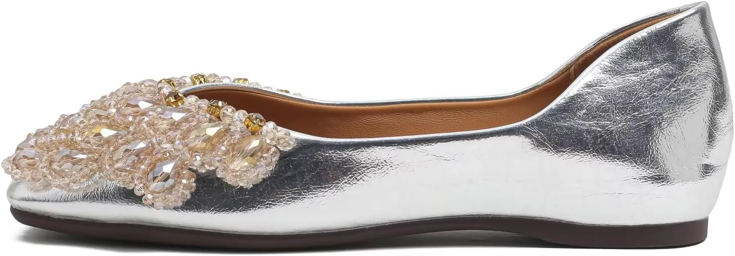 SAILING LU Womens Rhinestones Square Toe Ballet Flats Dressy Comfortable Flat Shoes Wedding Elegant Slip-Ons for Women