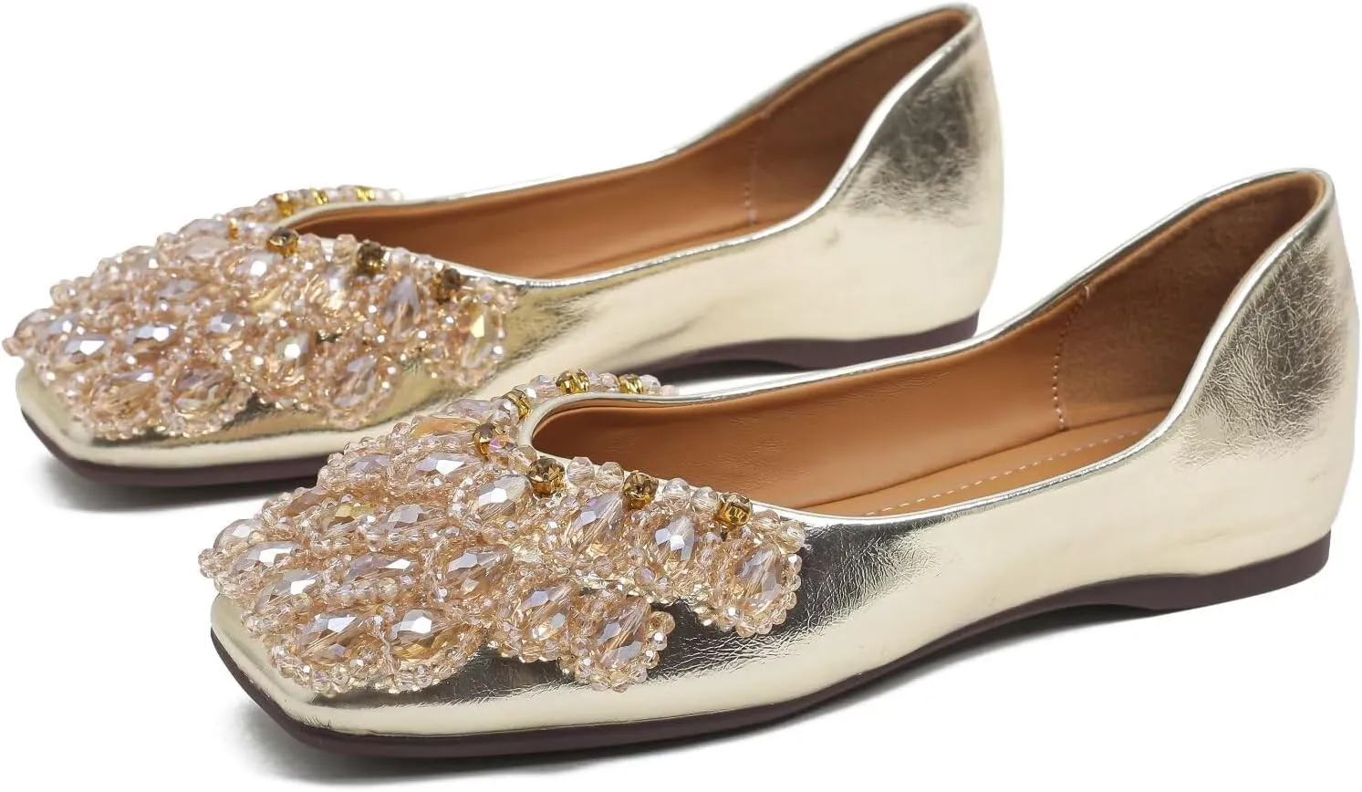 SAILING LU Womens Rhinestones Square Toe Ballet Flats Dressy Comfortable Flat Shoes Wedding Elegant Slip-Ons for Women