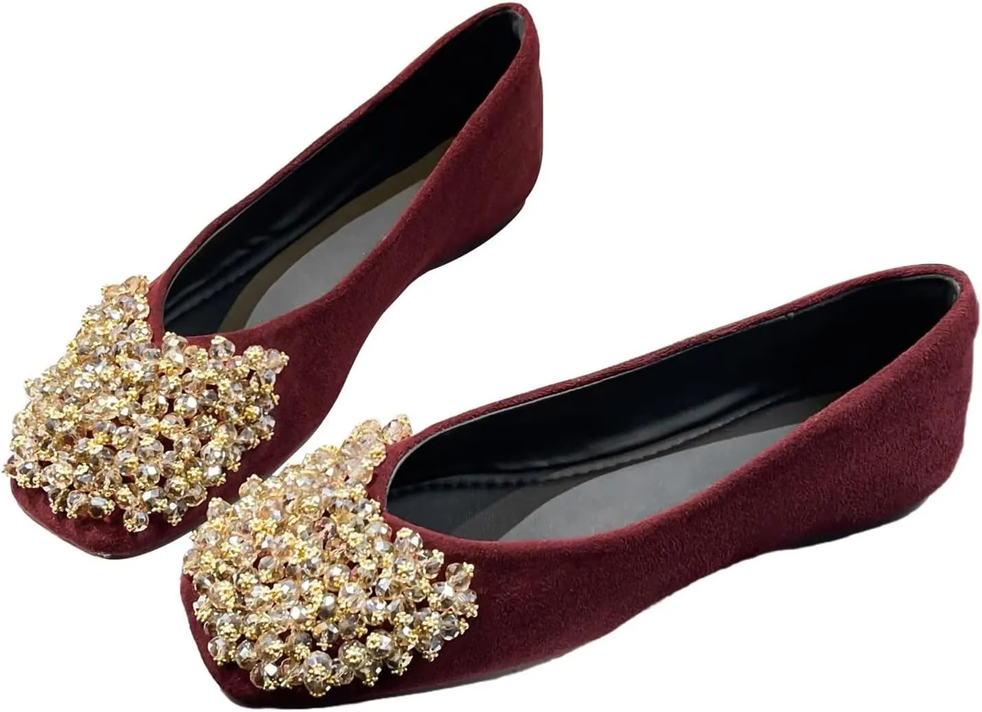 SAILING LU Womens Rhinestones Square Toe Ballet Flats Dressy Comfortable Flat Shoes Wedding Elegant Slip-Ons for Women