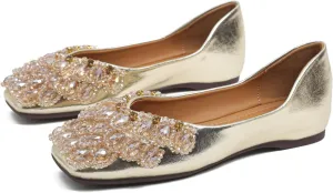 SAILING LU Womens Rhinestones Square Toe Ballet Flats Dressy Comfortable Flat Shoes Wedding Elegant Slip-Ons for Women