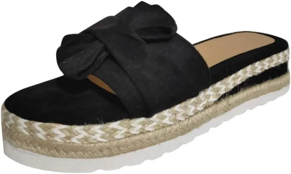 Sandals for Women Flat,Slide Sandals for Women Cork Sole Canvas Summer Cute Knot Bow Ladies Slides Sandals for Women