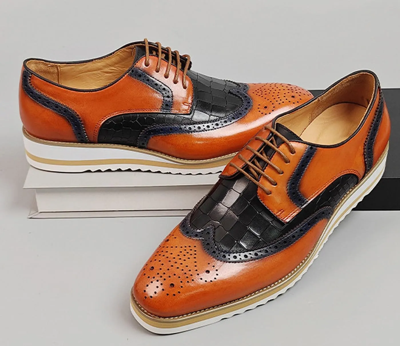 Santimon Mens Dress Shoes Genuine Leather Wingtip Brogue Oxfords – Elegant Business & Suit Footwear with Ultra-Comfort Cushioned Insole, Ideal for Weddings & Office