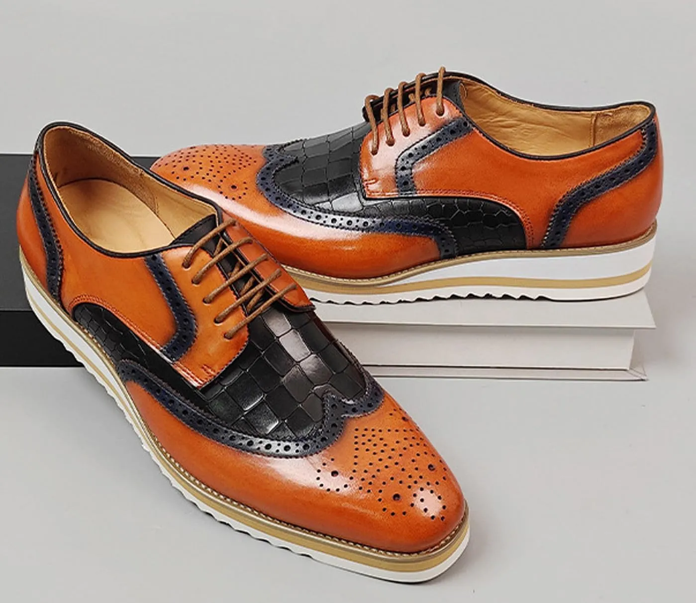Santimon Mens Dress Shoes Genuine Leather Wingtip Brogue Oxfords – Elegant Business & Suit Footwear with Ultra-Comfort Cushioned Insole, Ideal for Weddings & Office