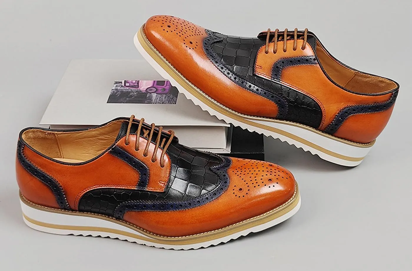 Santimon Mens Dress Shoes Genuine Leather Wingtip Brogue Oxfords – Elegant Business & Suit Footwear with Ultra-Comfort Cushioned Insole, Ideal for Weddings & Office