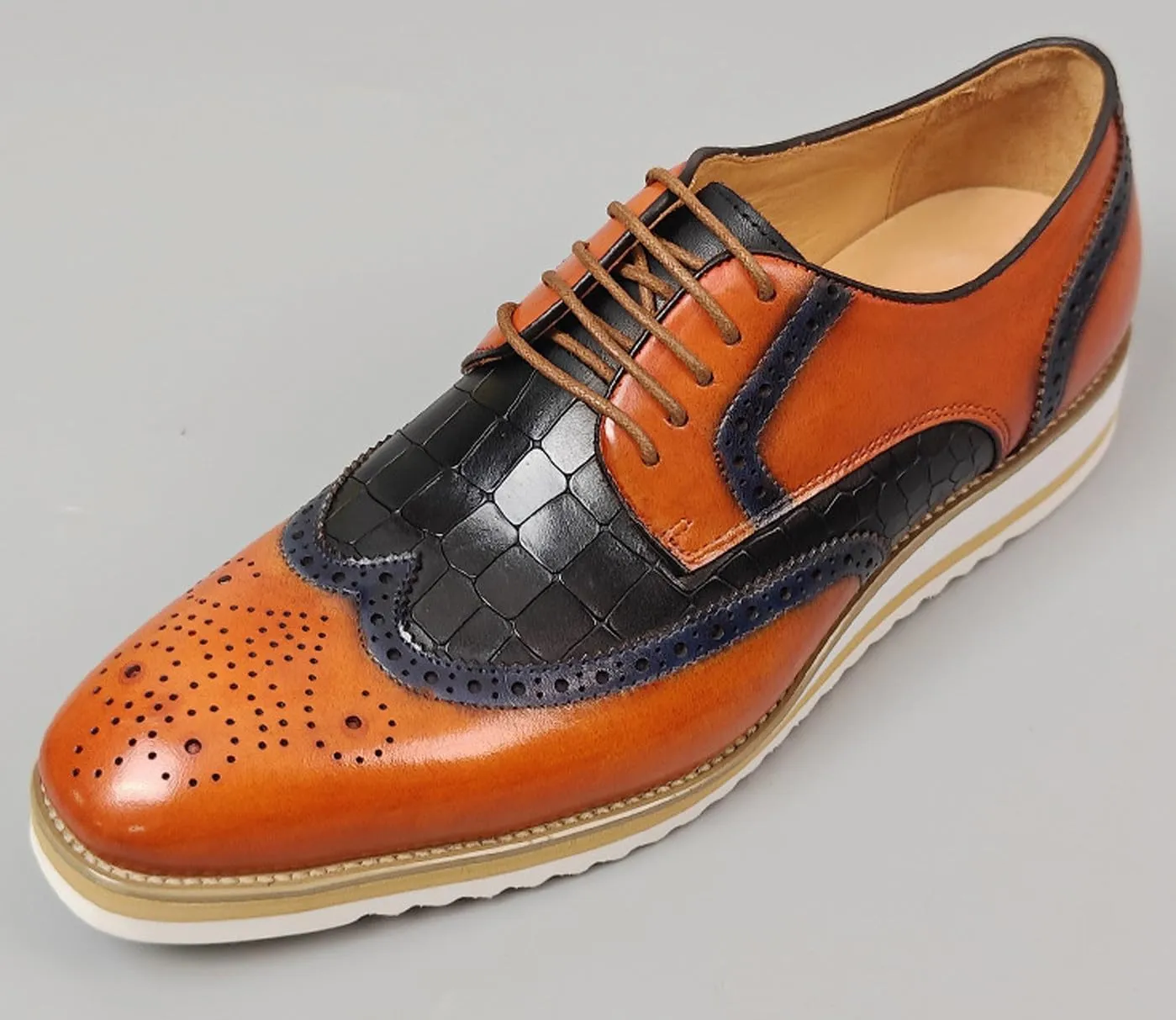 Santimon Mens Dress Shoes Genuine Leather Wingtip Brogue Oxfords – Elegant Business & Suit Footwear with Ultra-Comfort Cushioned Insole, Ideal for Weddings & Office