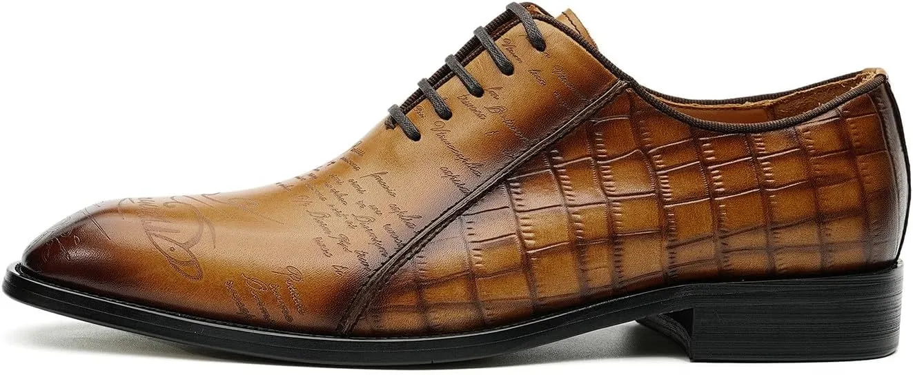Santimon Men's Oxfords Formal Dress Leather Derby Fashion Business Prom Plaid Shoes Tuxedo Wedding Casual Derby Walking Shoes for Men