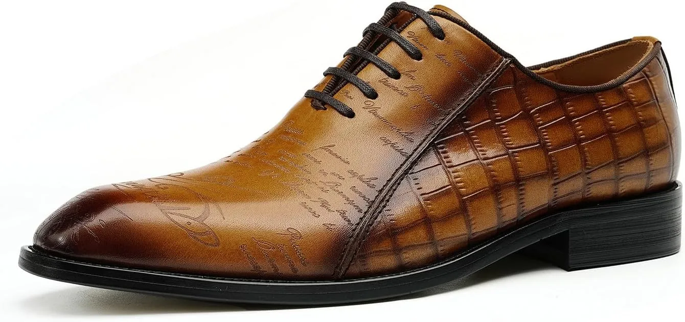 Santimon Men's Oxfords Formal Dress Leather Derby Fashion Business Prom Plaid Shoes Tuxedo Wedding Casual Derby Walking Shoes for Men
