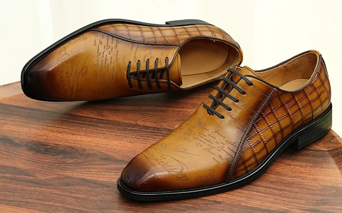 Santimon Men's Oxfords Formal Dress Leather Derby Fashion Business Prom Plaid Shoes Tuxedo Wedding Casual Derby Walking Shoes for Men