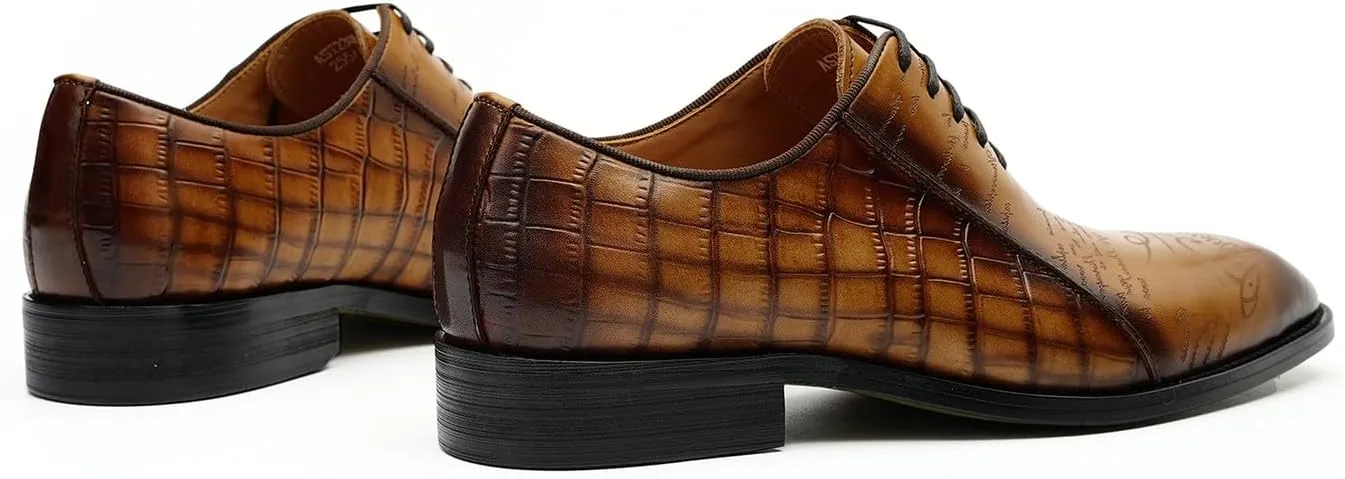 Santimon Men's Oxfords Formal Dress Leather Derby Fashion Business Prom Plaid Shoes Tuxedo Wedding Casual Derby Walking Shoes for Men