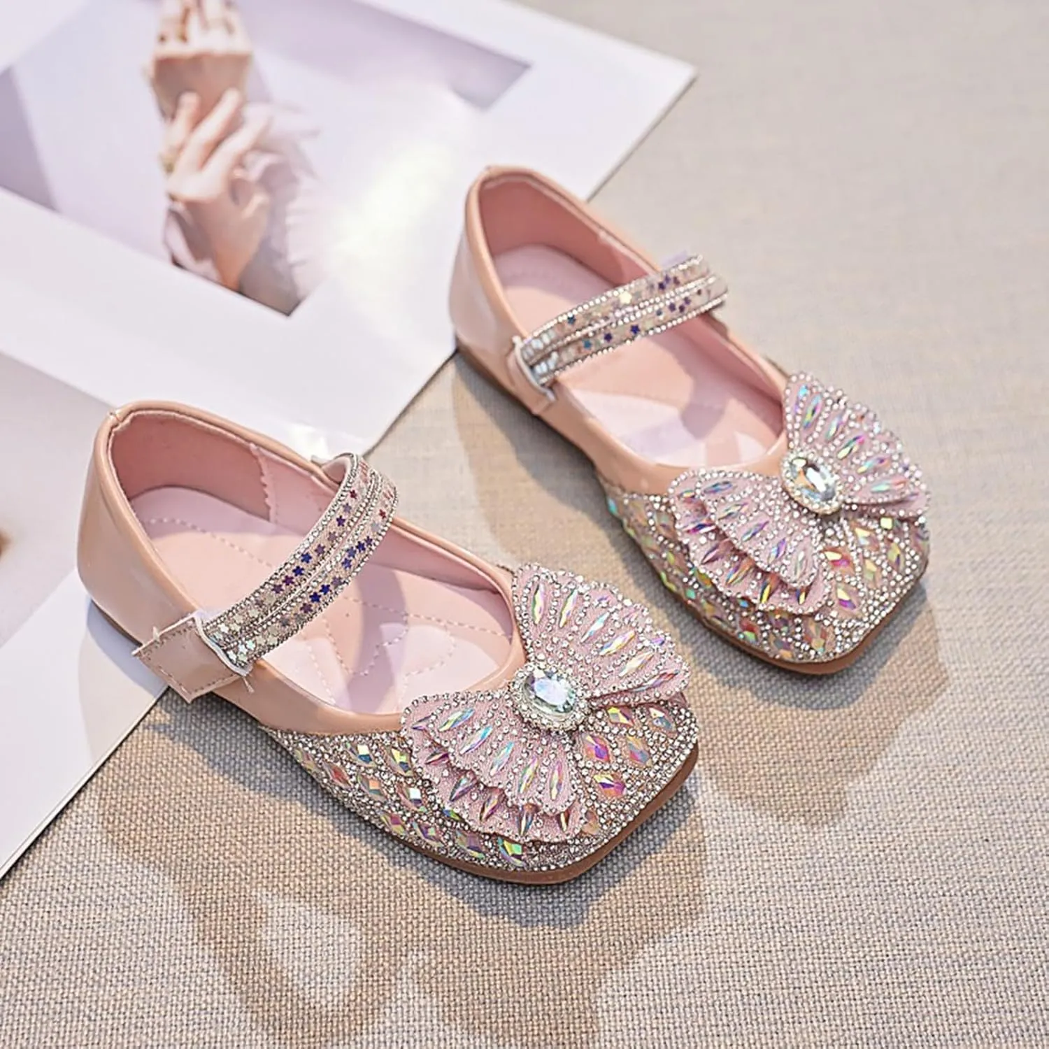 Sequins Dress Sandals for Girls Kids Summer Bow Open Toe Shoes Toddler Baptism Shoes Soft Sole Light Loafers Casual