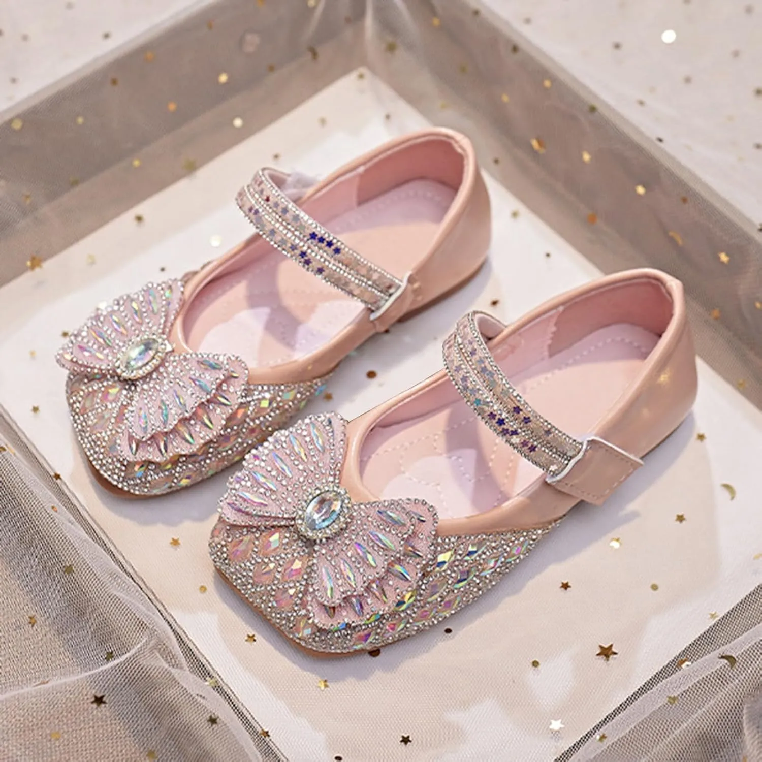 Sequins Dress Sandals for Girls Kids Summer Bow Open Toe Shoes Toddler Baptism Shoes Soft Sole Light Loafers Casual