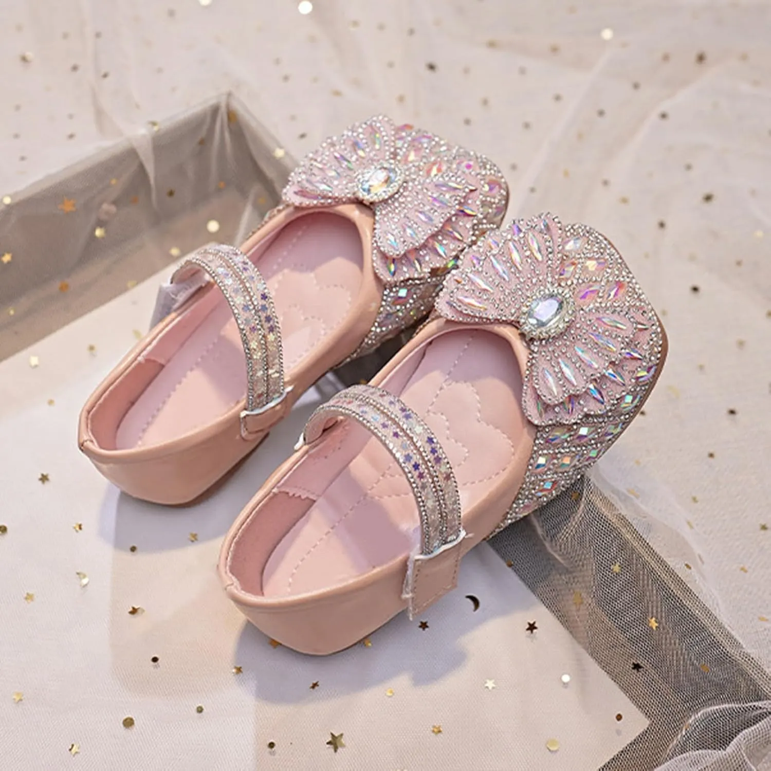 Sequins Dress Sandals for Girls Kids Summer Bow Open Toe Shoes Toddler Baptism Shoes Soft Sole Light Loafers Casual