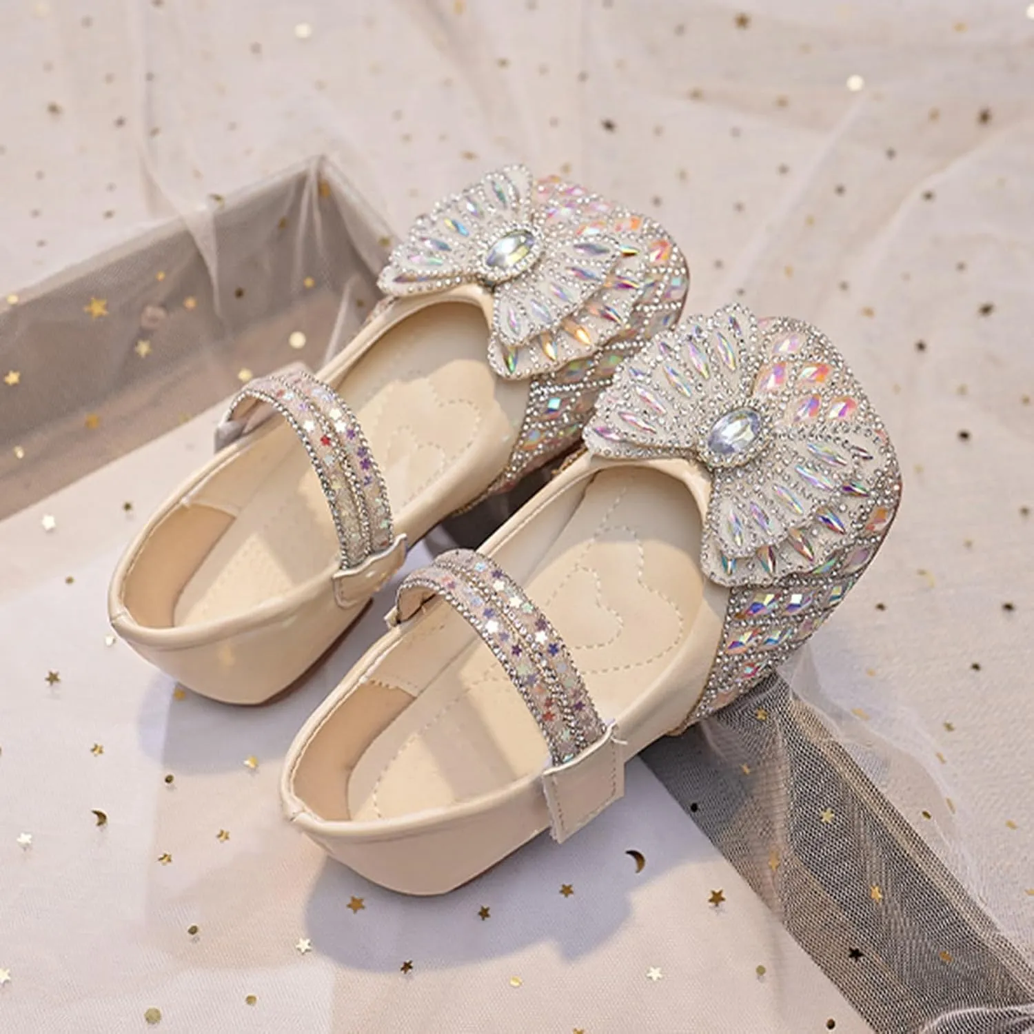 Sequins Dress Sandals for Girls Kids Summer Bow Open Toe Shoes Toddler Baptism Shoes Soft Sole Light Loafers Casual