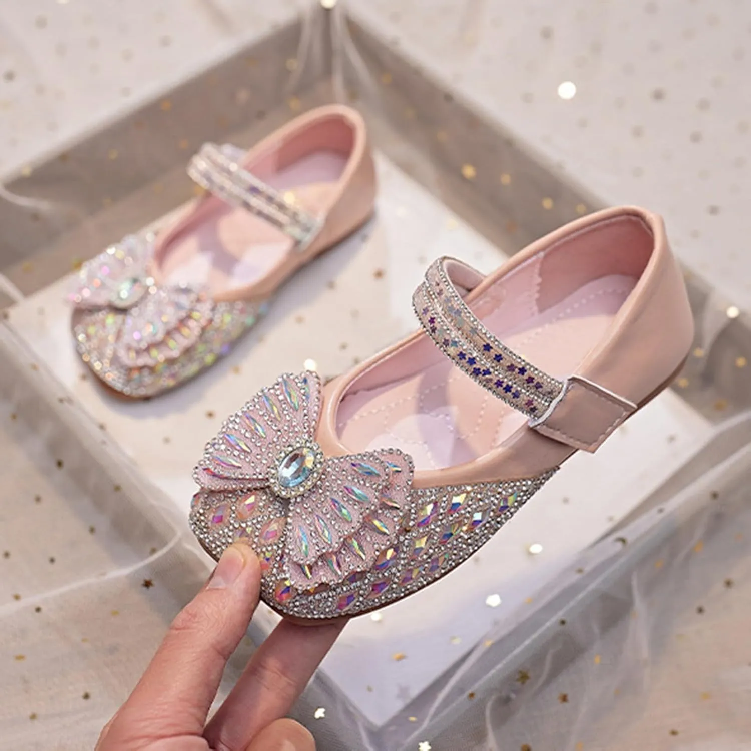 Sequins Dress Sandals for Girls Kids Summer Bow Open Toe Shoes Toddler Baptism Shoes Soft Sole Light Loafers Casual