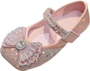 Sequins Dress Sandals for Girls Kids Summer Bow Open Toe Shoes Toddler Baptism Shoes Soft Sole Light Loafers Casual