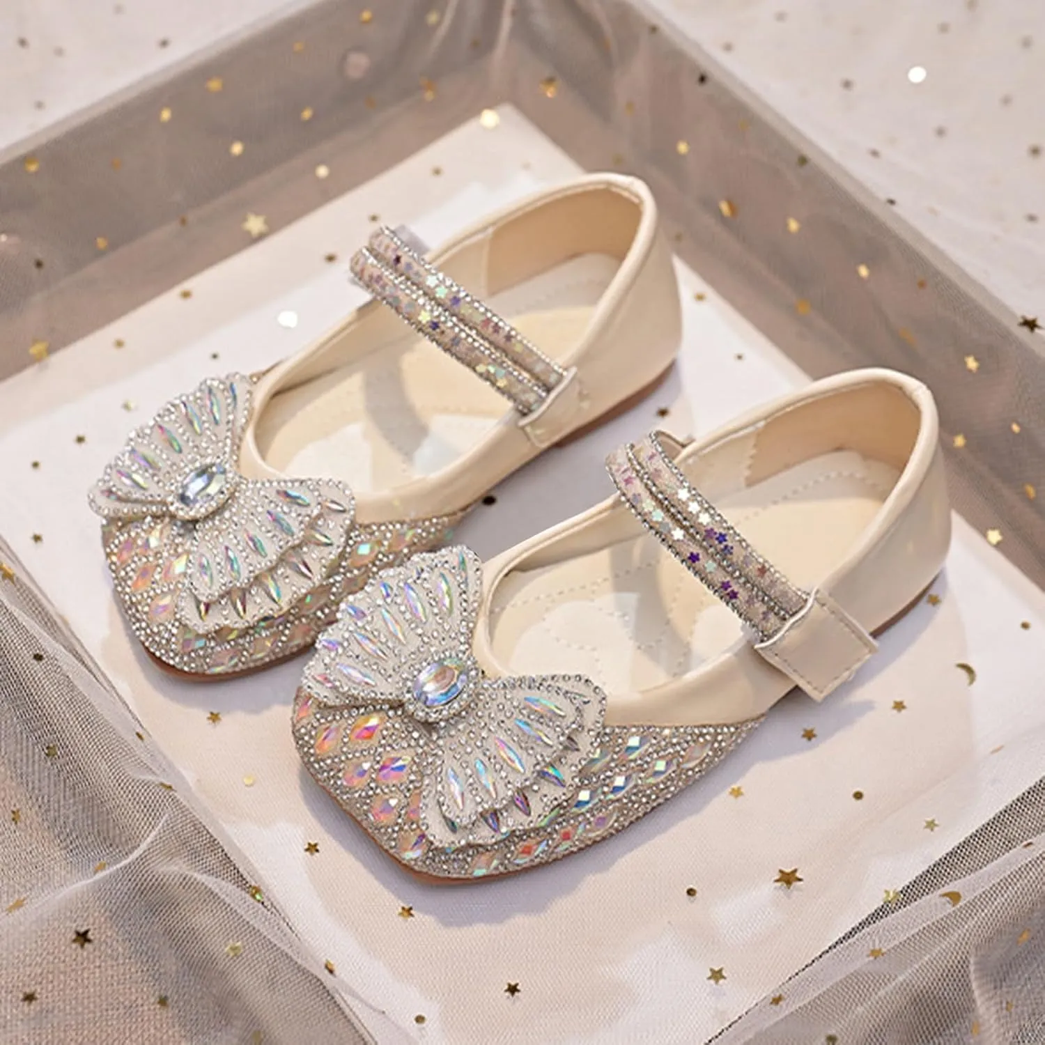 Sequins Dress Sandals for Girls Kids Summer Bow Open Toe Shoes Toddler Baptism Shoes Soft Sole Light Loafers Casual